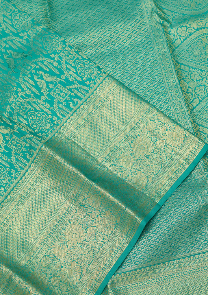 Rama Green Dharmavaram Pure Silk Saree With Matching Blouse Piece