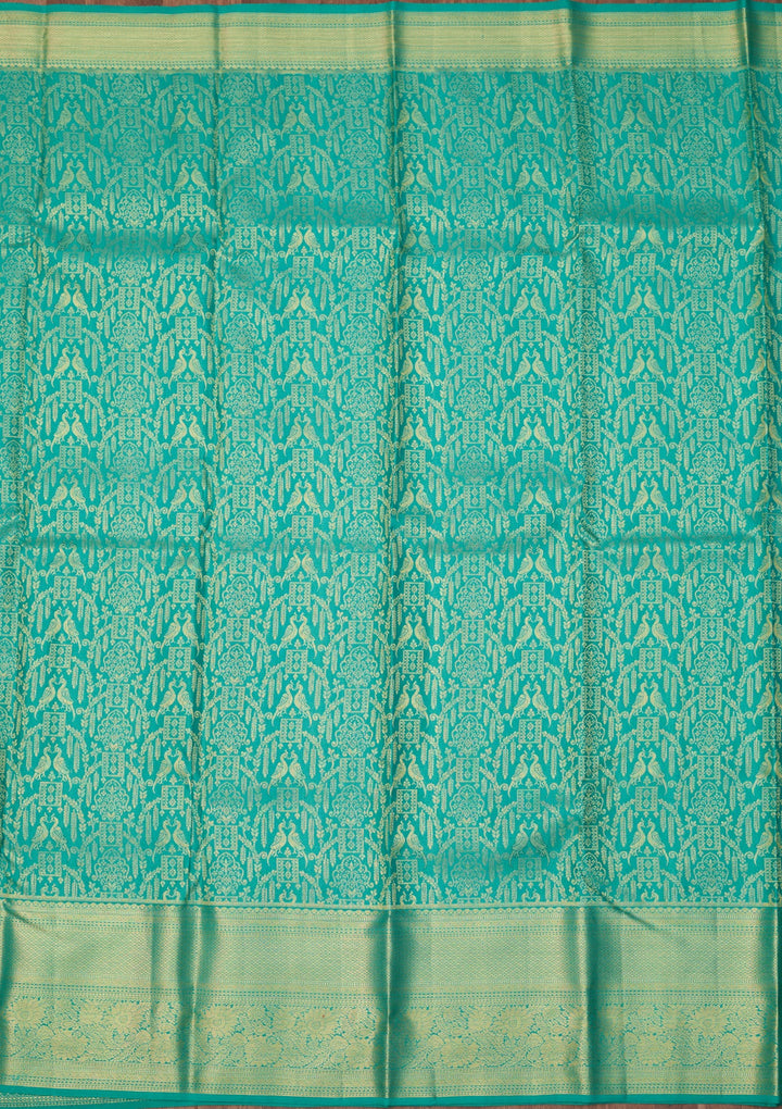Rama Green Dharmavaram Pure Silk Saree With Matching Blouse Piece