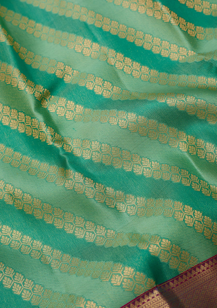 Sea Green Dharmavaram Pure Silk Saree With Matching Blouse Piece