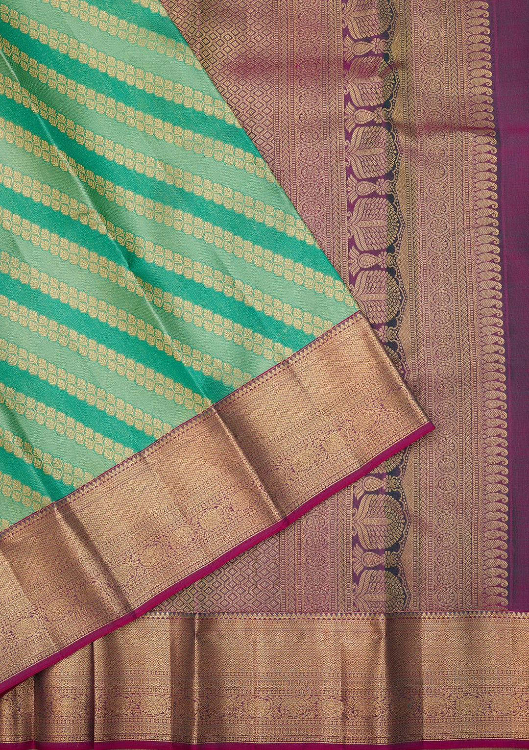 Sea Green Dharmavaram Pure Silk Saree With Matching Blouse Piece