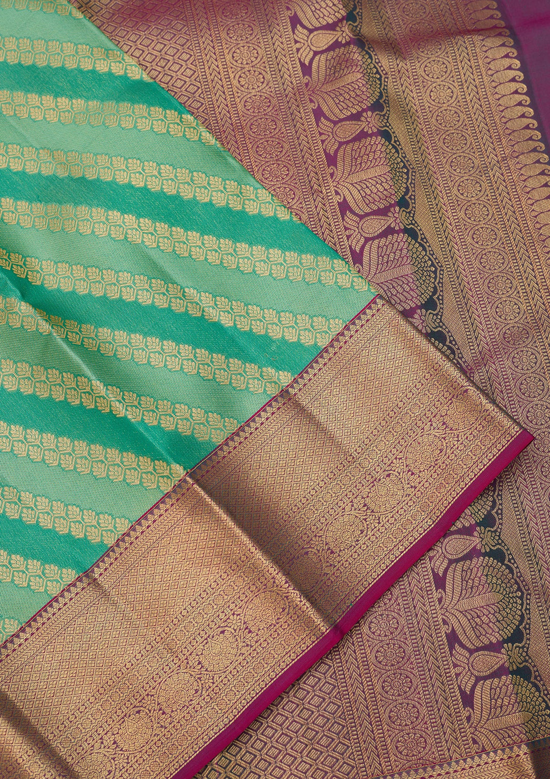 Sea Green Dharmavaram Pure Silk Saree With Matching Blouse Piece