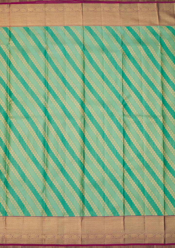 Sea Green Dharmavaram Pure Silk Saree With Matching Blouse Piece