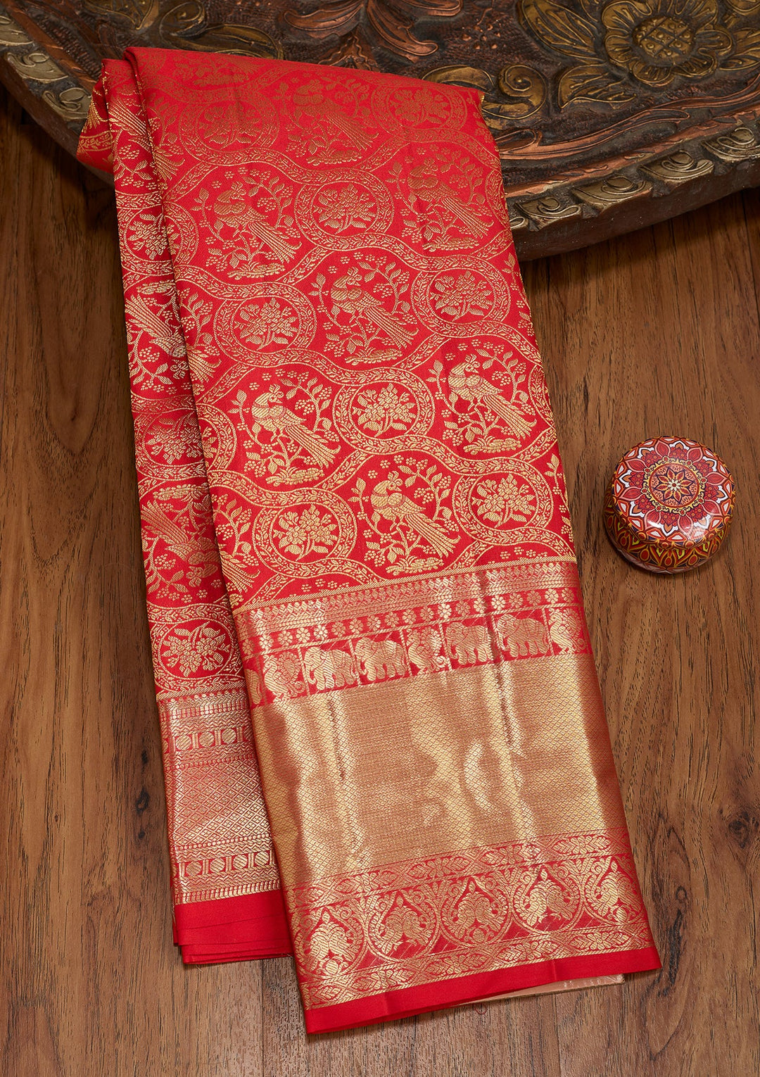Red Dharmavaram Pure Silk Saree With Matching Blouse Piece
