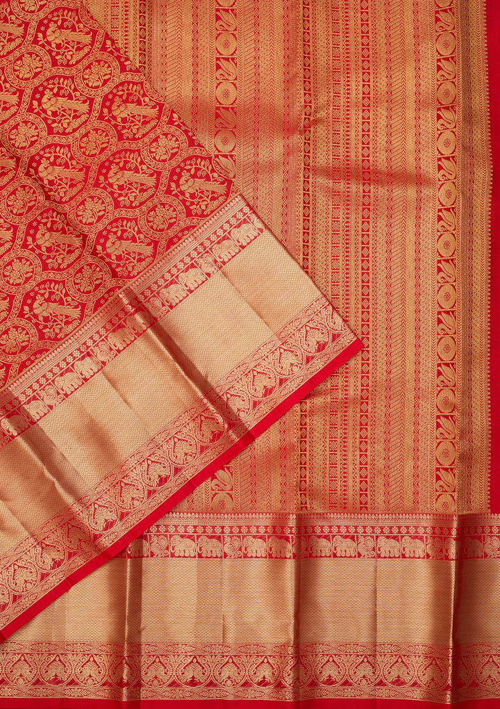 Red Dharmavaram Pure Silk Saree With Matching Blouse Piece
