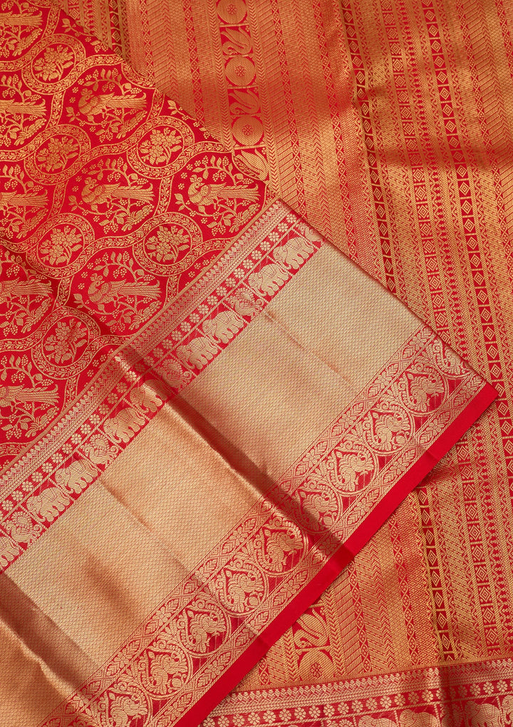 Red Dharmavaram Pure Silk Saree With Matching Blouse Piece