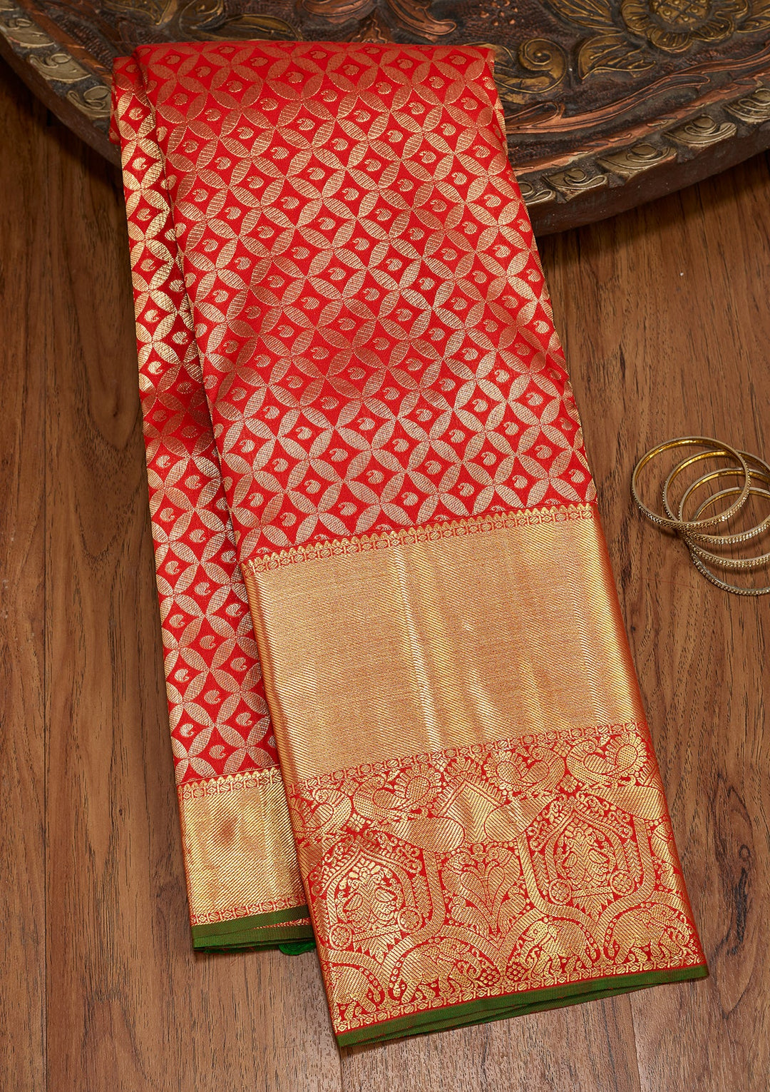Red Dharmavaram Pure Silk Saree With Matching Blouse Piece