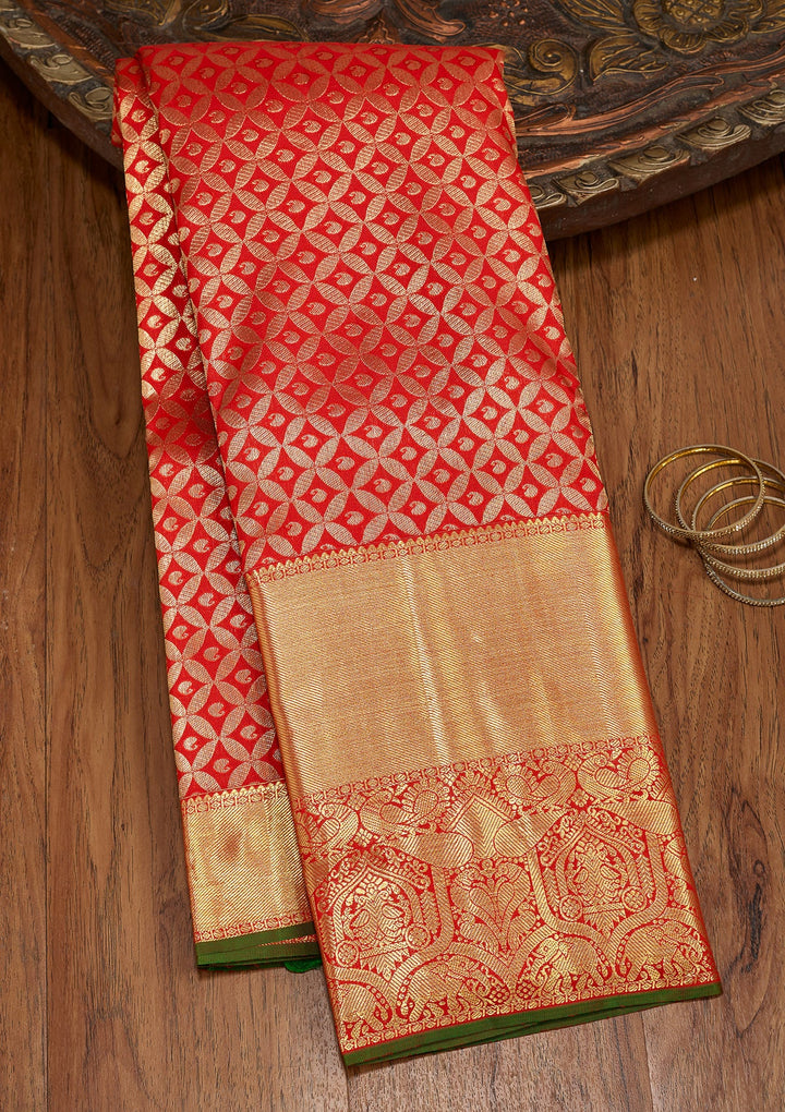 Red Dharmavaram Pure Silk Saree With Matching Blouse Piece