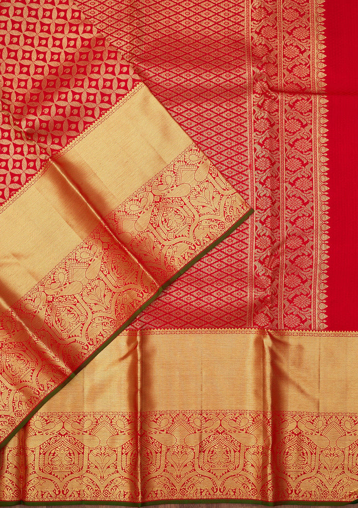 Red Dharmavaram Pure Silk Saree With Matching Blouse Piece