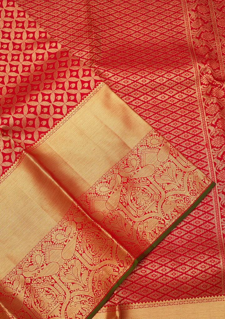 Red Dharmavaram Pure Silk Saree With Matching Blouse Piece