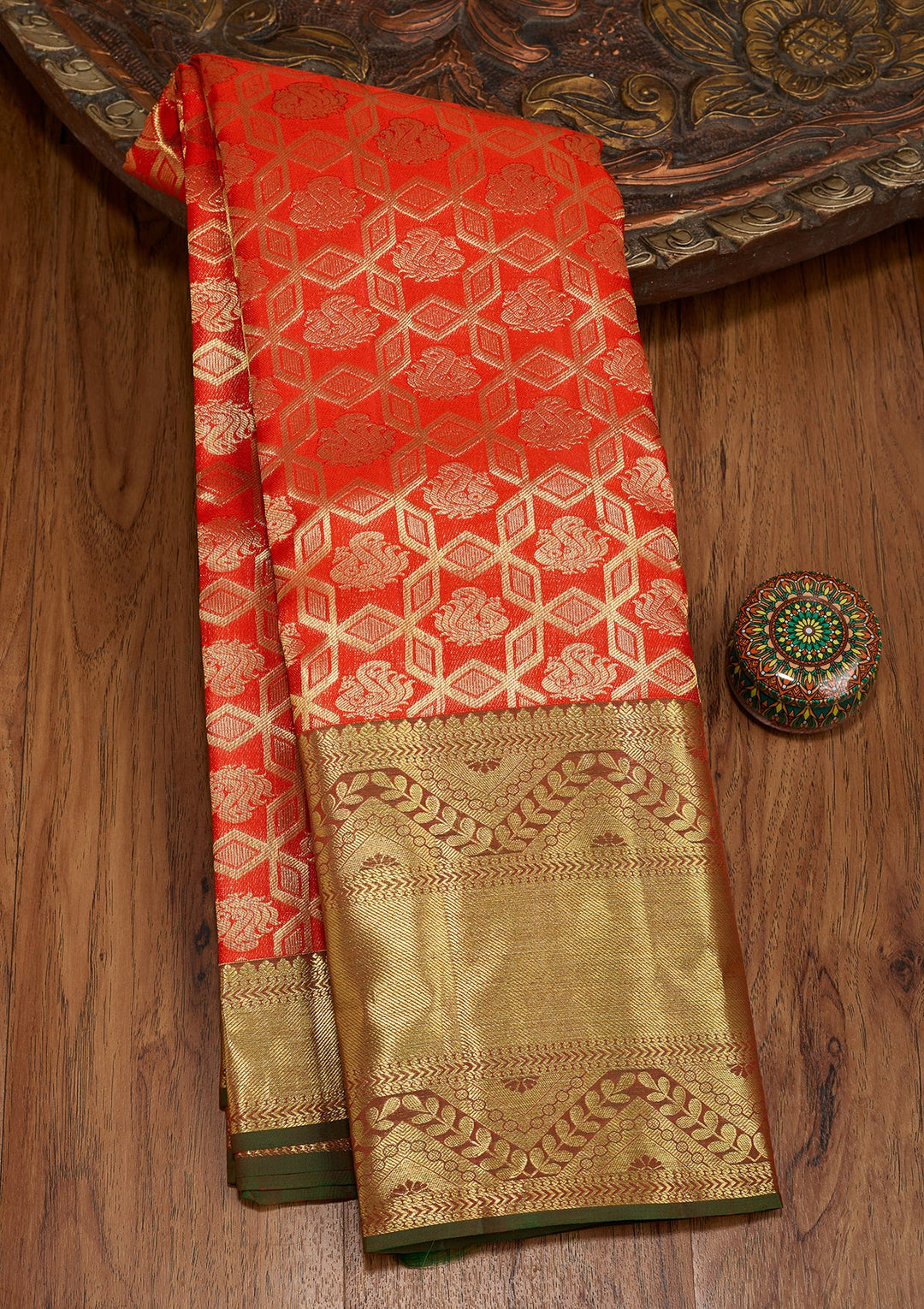 Red Dharmavaram Pure Silk Saree With Matching Blouse Piece