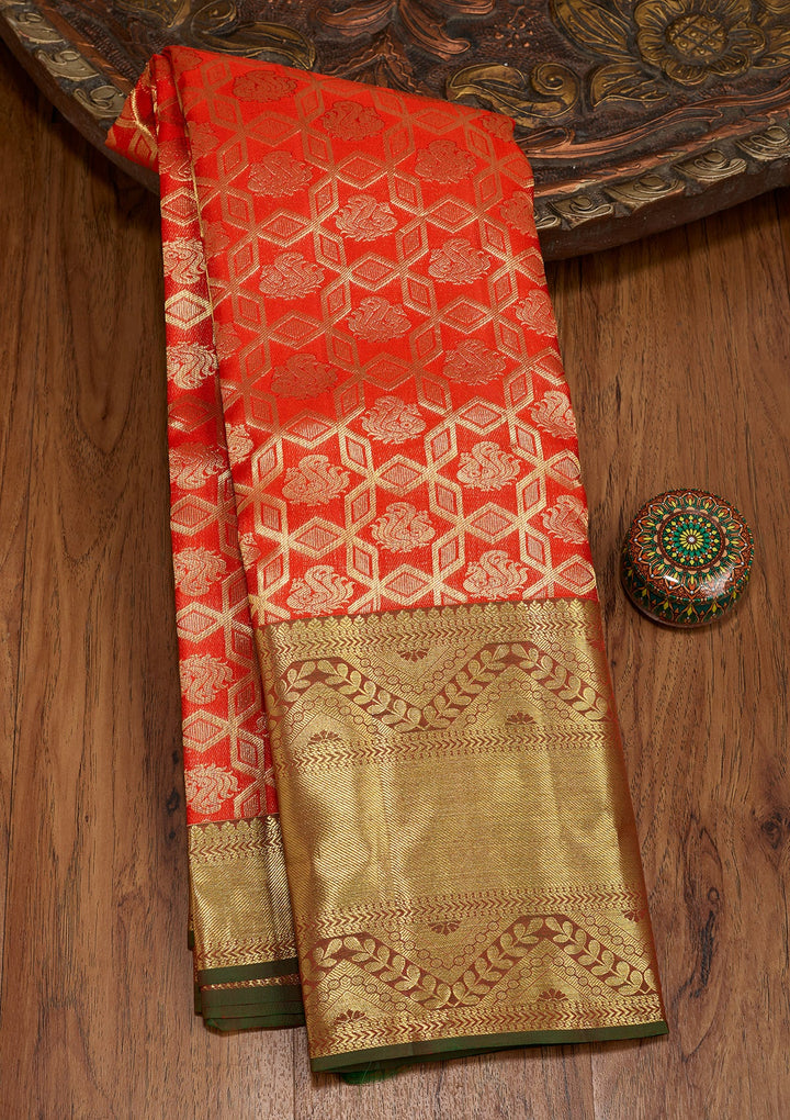 Red Dharmavaram Pure Silk Saree With Matching Blouse Piece