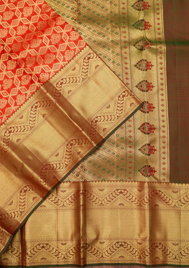 Red Dharmavaram Pure Silk Saree With Matching Blouse Piece