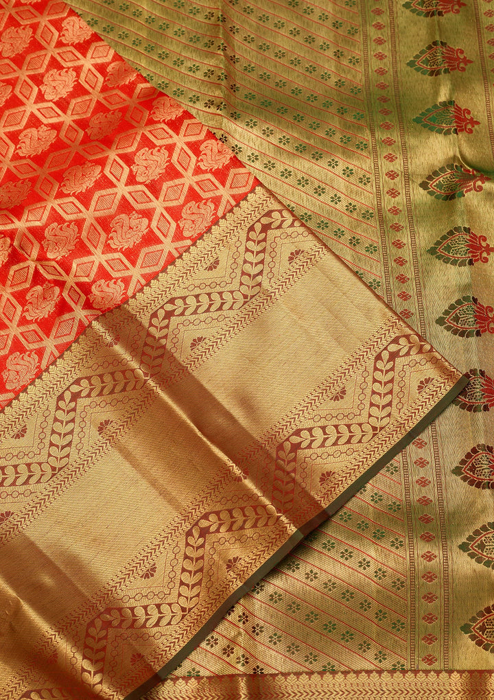 Red Dharmavaram Pure Silk Saree With Matching Blouse Piece