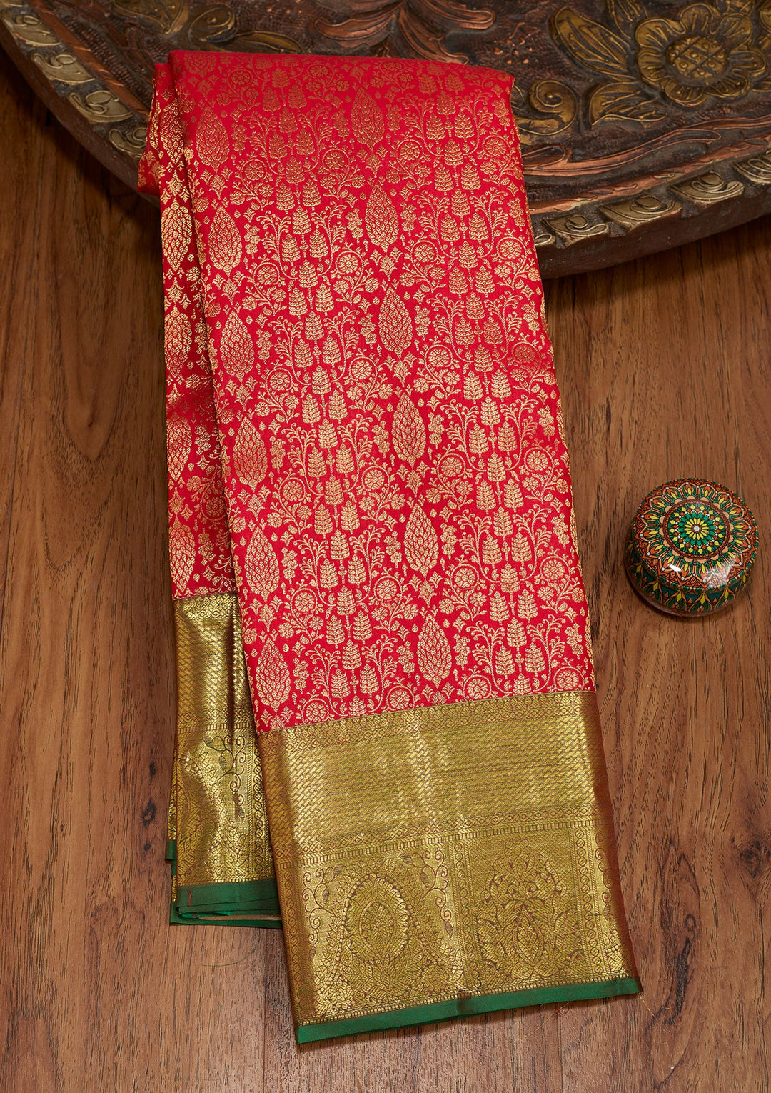 Red Dharmavaram Pure Silk Saree With Matching Blouse Piece