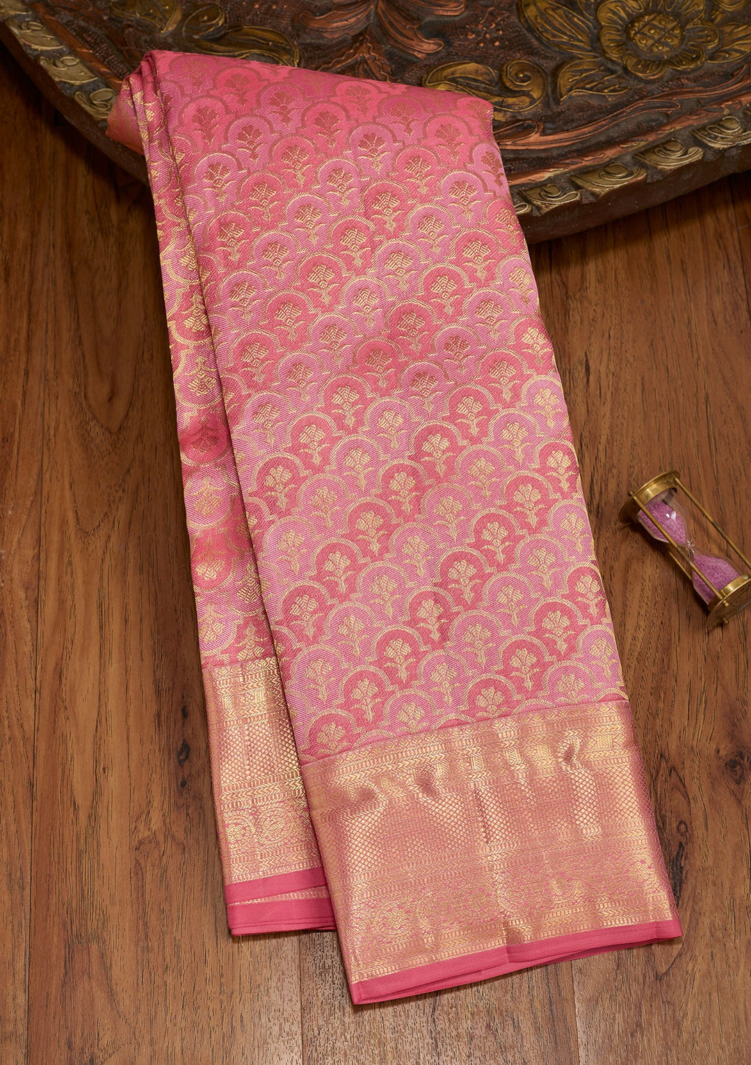 Pink Dharmavaram Pure Silk Saree With Matching Blouse Piece