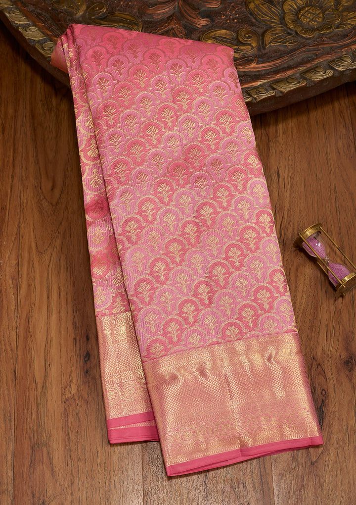 Pink Dharmavaram Pure Silk Saree With Matching Blouse Piece