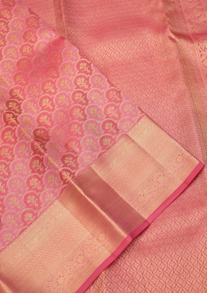 Pink Dharmavaram Pure Silk Saree With Matching Blouse Piece