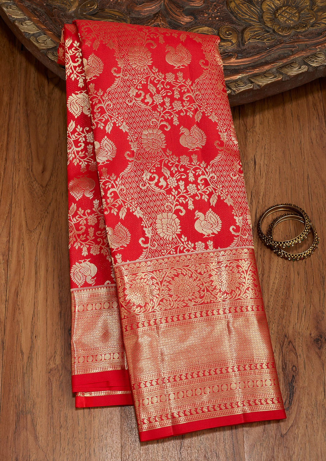Red Dharmavaram Pure Silk Saree With Matching Blouse Piece