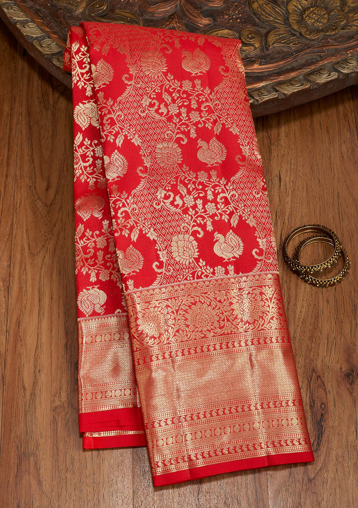 Red Dharmavaram Pure Silk Saree With Matching Blouse Piece