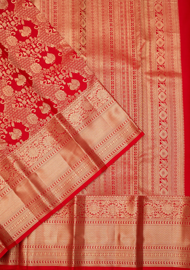 Red Dharmavaram Pure Silk Saree With Matching Blouse Piece