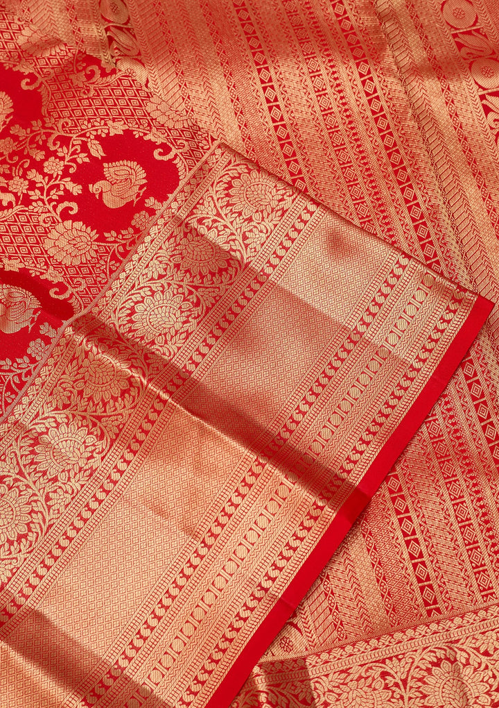 Red Dharmavaram Pure Silk Saree With Matching Blouse Piece