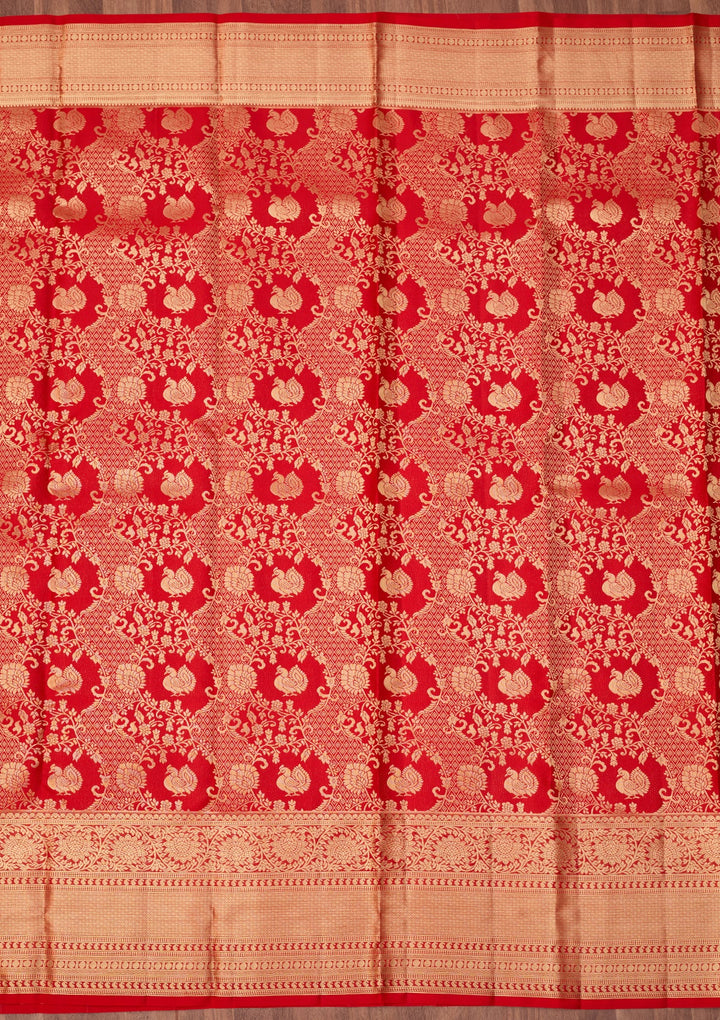 Red Dharmavaram Pure Silk Saree With Matching Blouse Piece