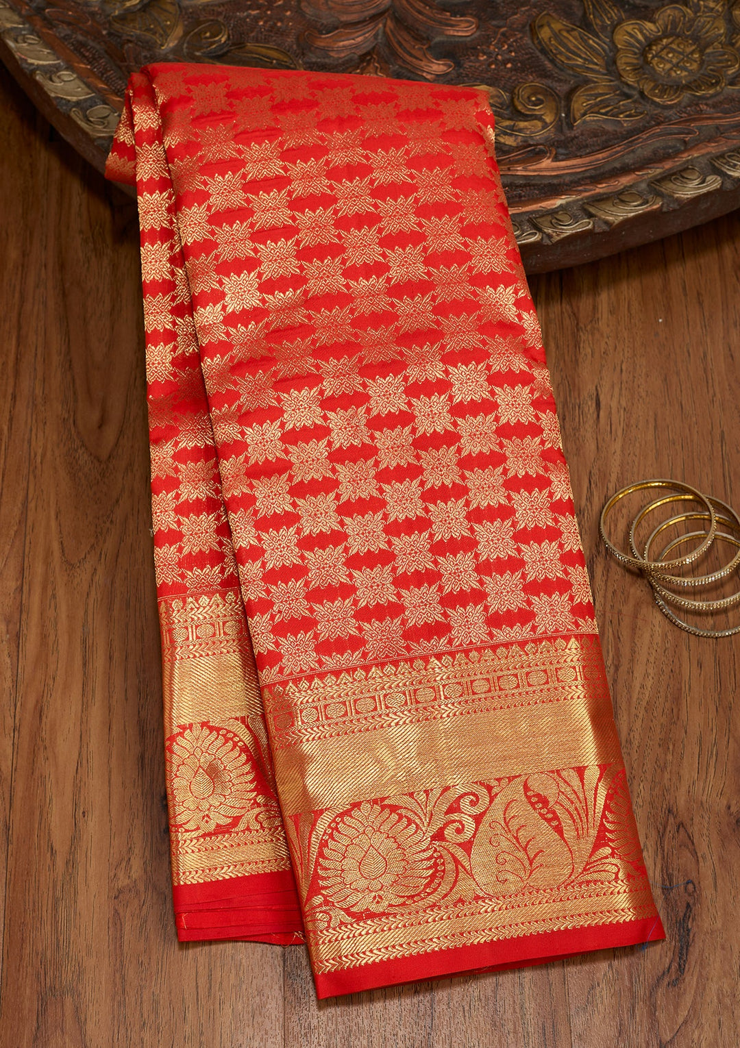 Red Dharmavaram Pure Silk Saree With Matching Blouse Piece