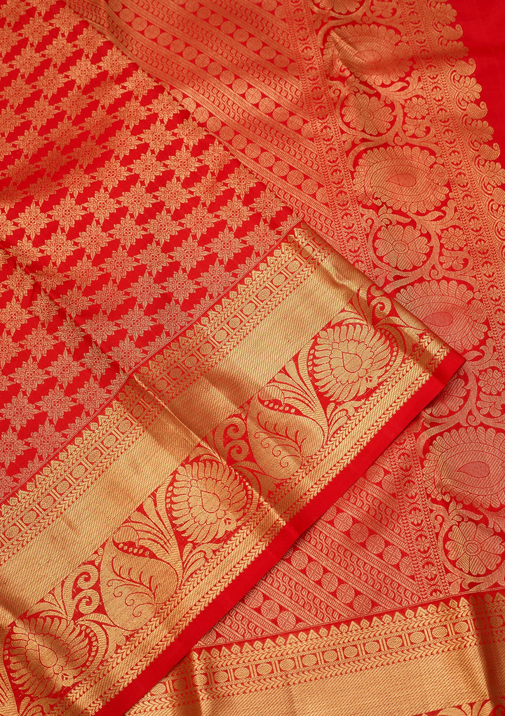 Red Dharmavaram Pure Silk Saree With Matching Blouse Piece