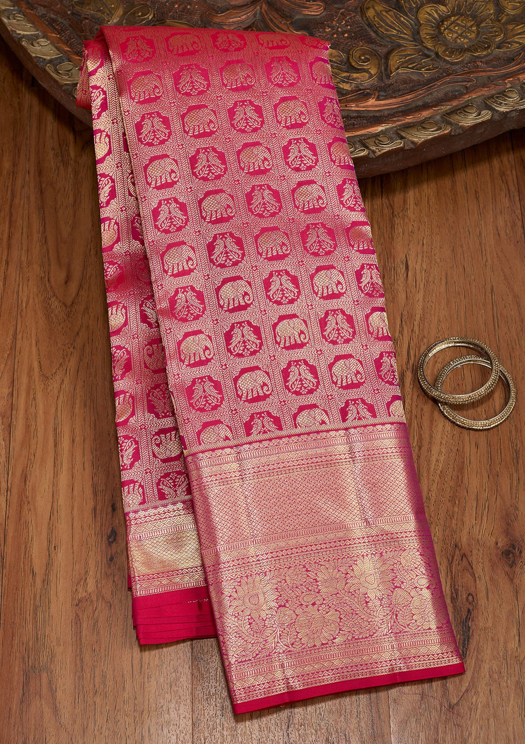 Magenta Pink Dharmavaram Pure Silk Saree With Matching Blouse Piece