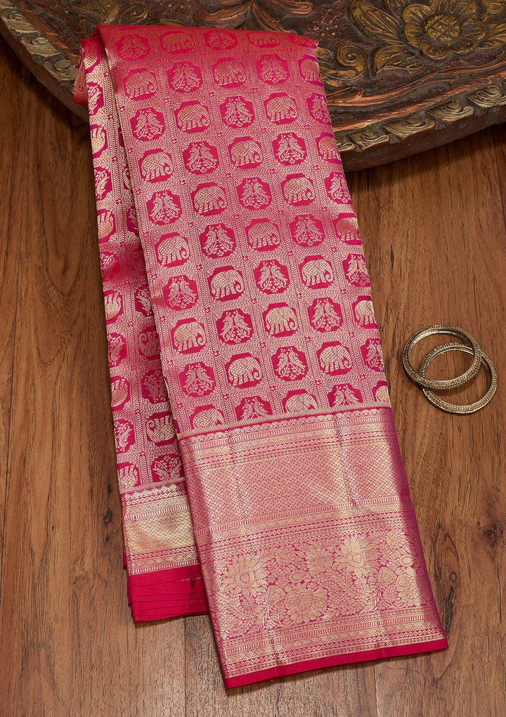 Magenta Pink Dharmavaram Pure Silk Saree With Matching Blouse Piece