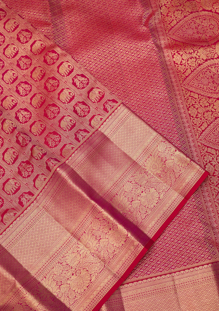 Magenta Pink Dharmavaram Pure Silk Saree With Matching Blouse Piece