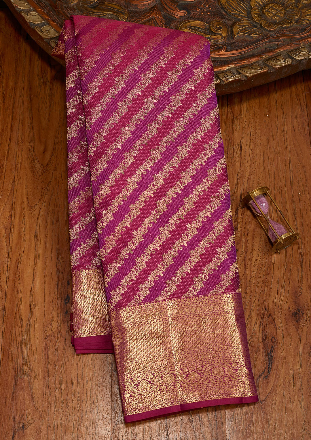 Magenta Pink Dharmavaram Pure Silk Saree With Matching Blouse Piece