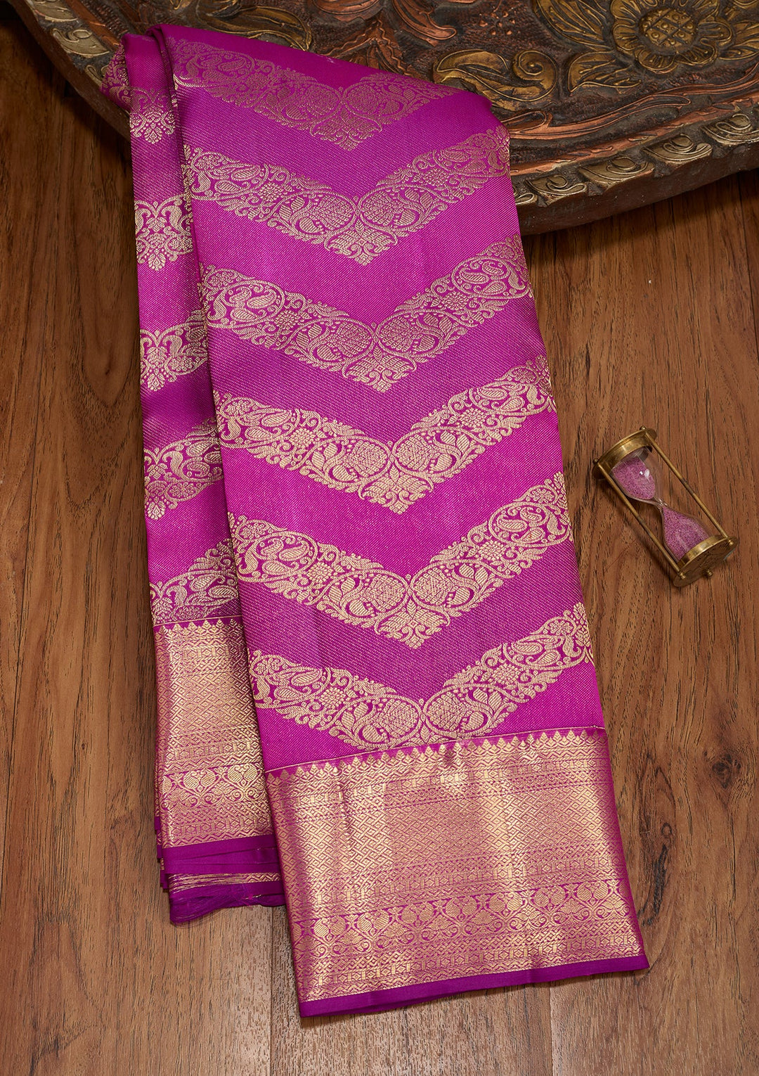 Magenta Pink Dharmavaram Pure Silk Saree With Matching Blouse Piece