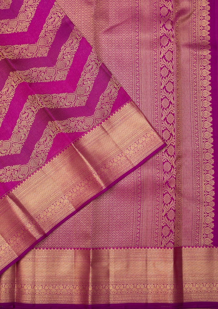 Magenta Pink Dharmavaram Pure Silk Saree With Matching Blouse Piece