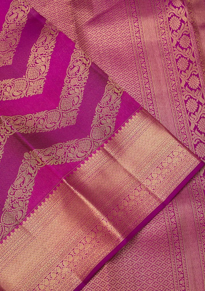 Magenta Pink Dharmavaram Pure Silk Saree With Matching Blouse Piece
