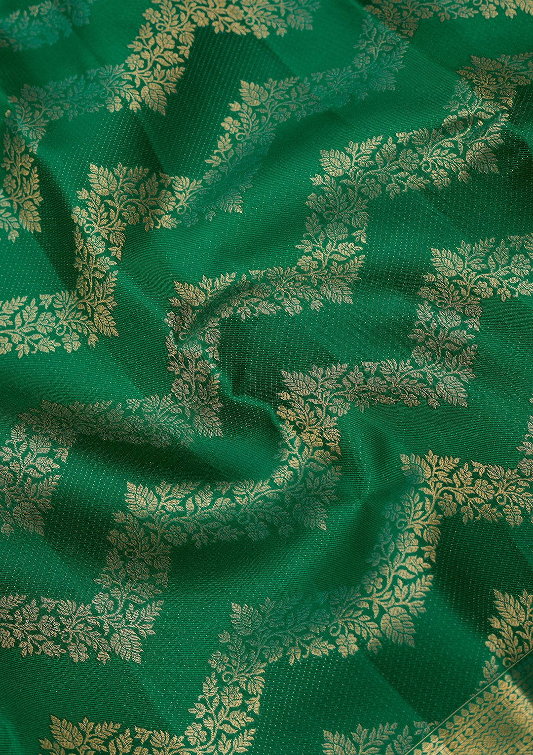 Rama Green Dharmavaram Pure Silk Saree With Matching Blouse Piece