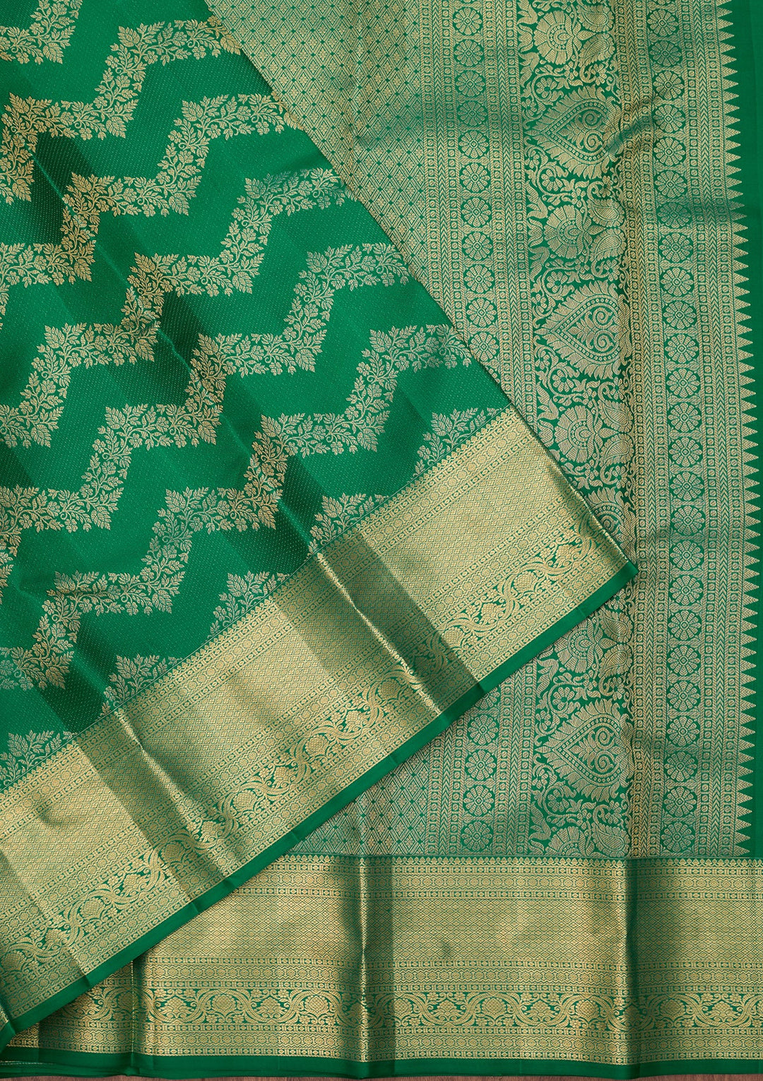 Rama Green Dharmavaram Pure Silk Saree With Matching Blouse Piece