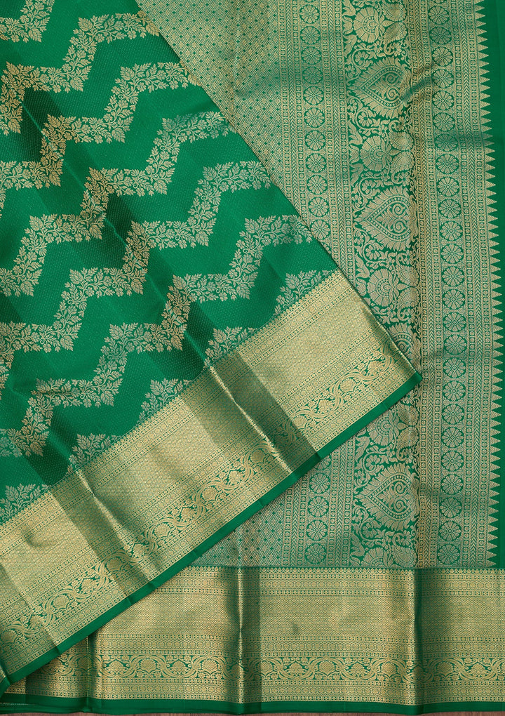 Rama Green Dharmavaram Pure Silk Saree With Matching Blouse Piece