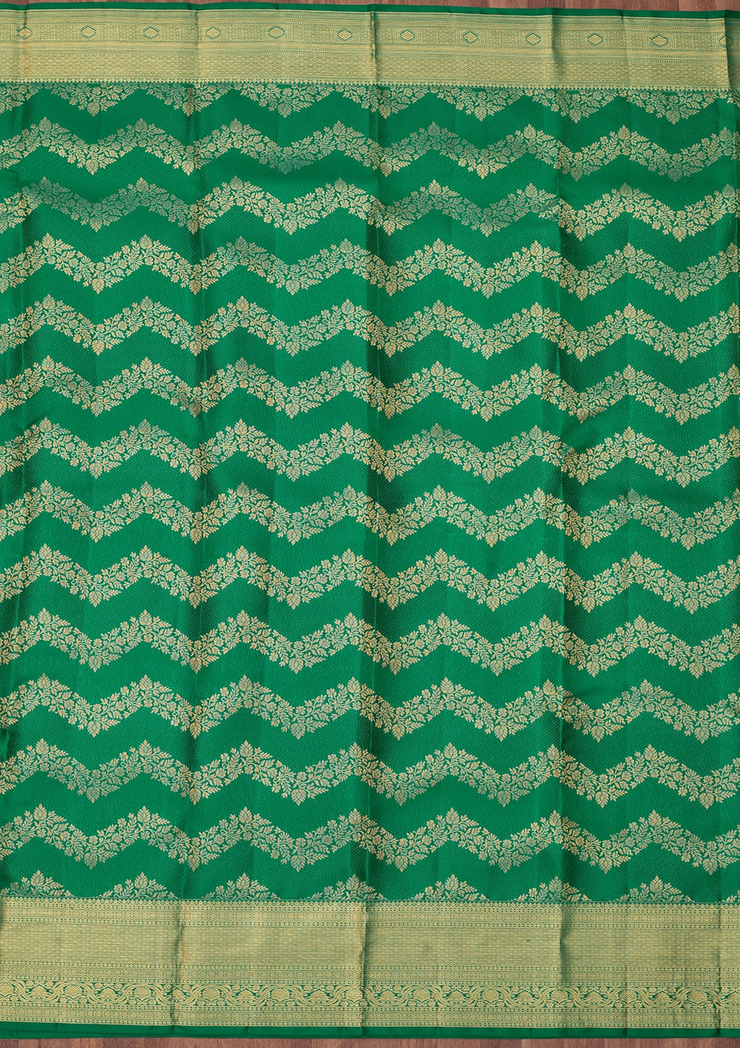 Rama Green Dharmavaram Pure Silk Saree With Matching Blouse Piece