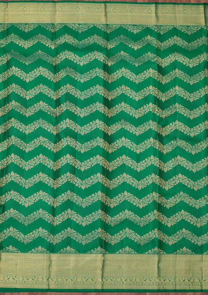 Rama Green Dharmavaram Pure Silk Saree With Matching Blouse Piece