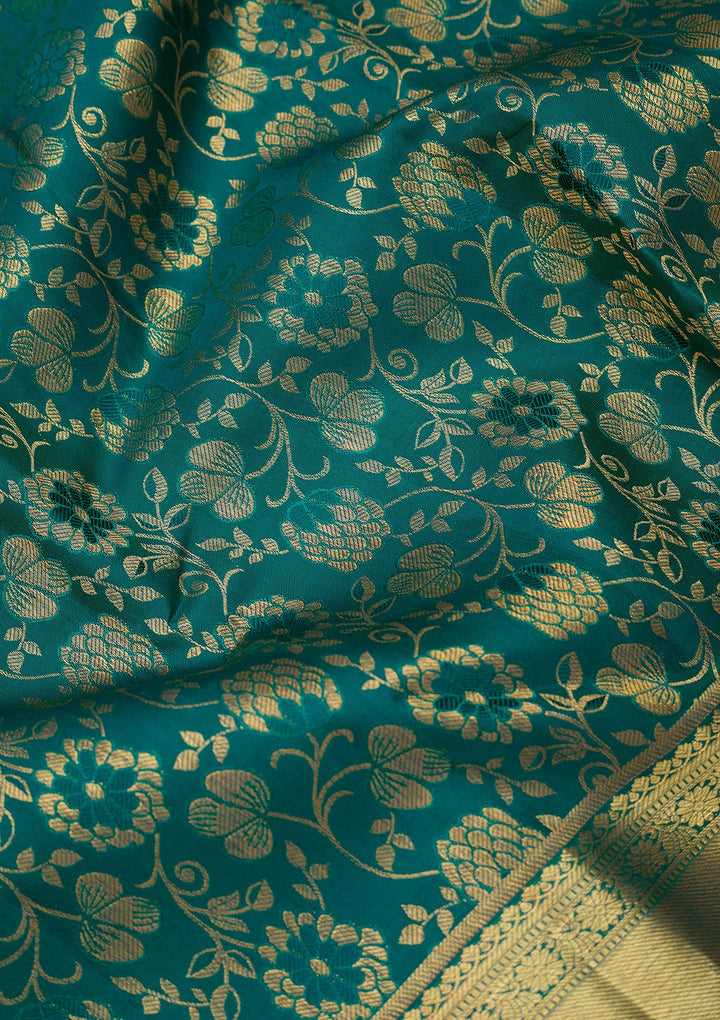 Teal Green Dharmavaram Pure Silk Saree With Matching Blouse Piece