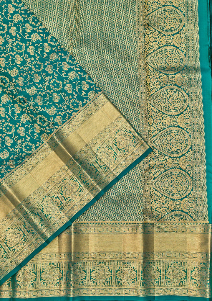 Teal Green Dharmavaram Pure Silk Saree With Matching Blouse Piece