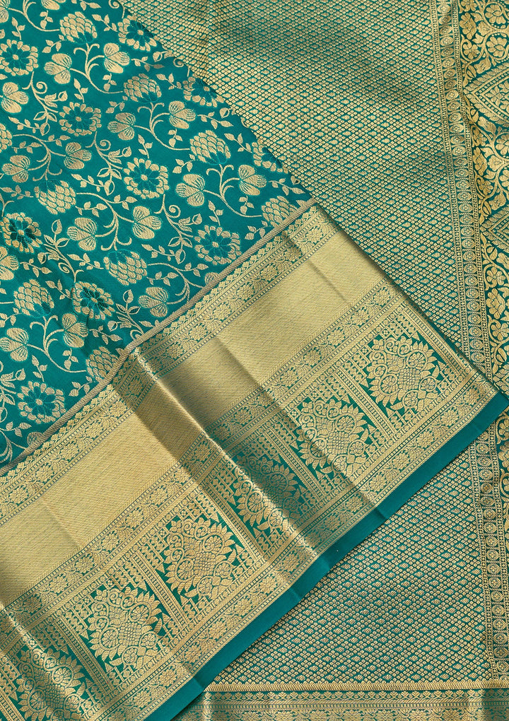 Teal Green Dharmavaram Pure Silk Saree With Matching Blouse Piece