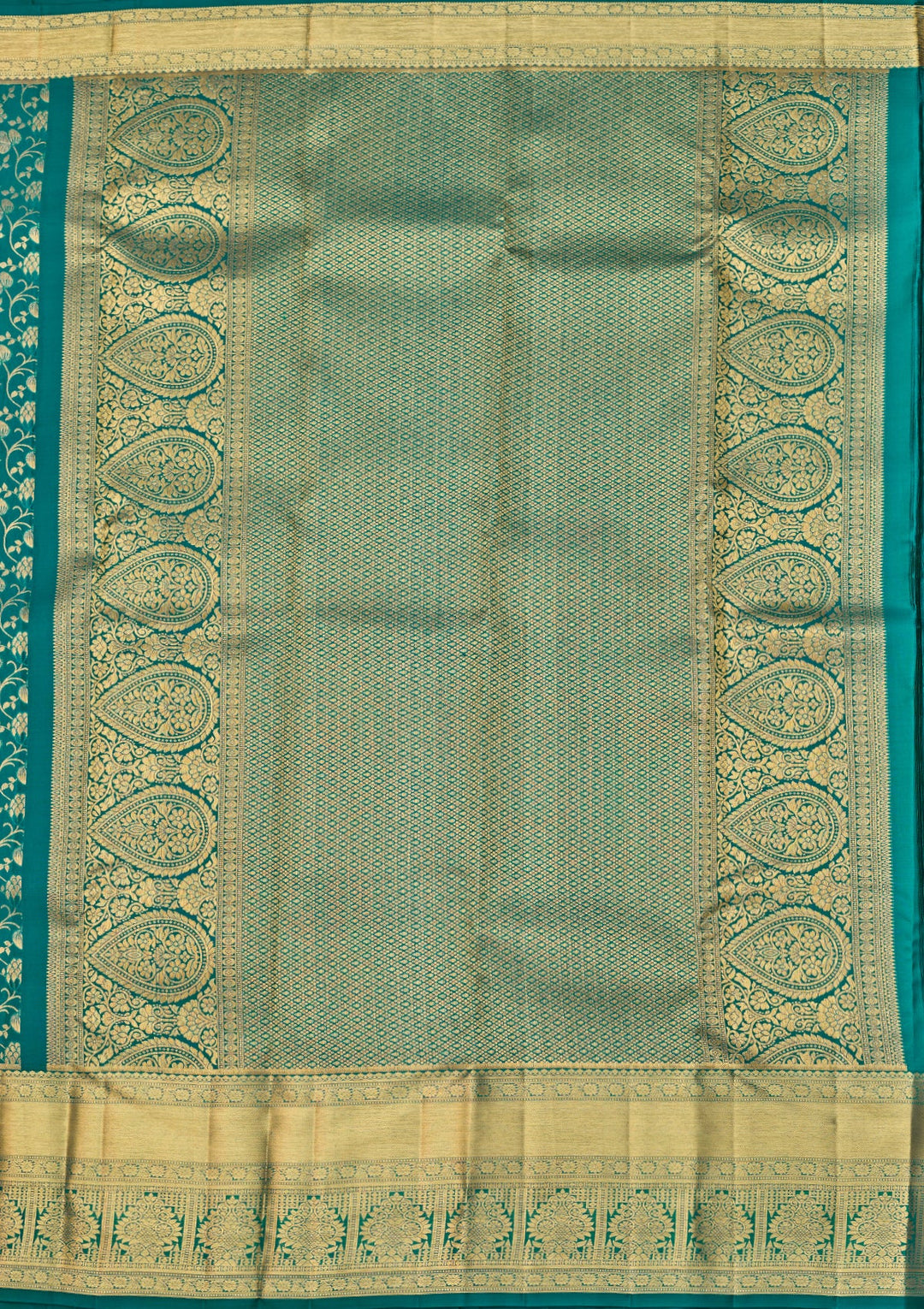 Teal Green Dharmavaram Pure Silk Saree With Matching Blouse Piece