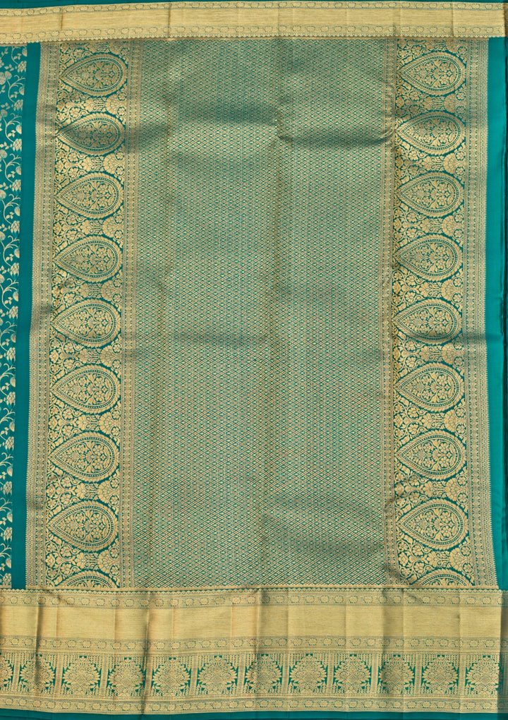 Teal Green Dharmavaram Pure Silk Saree With Matching Blouse Piece