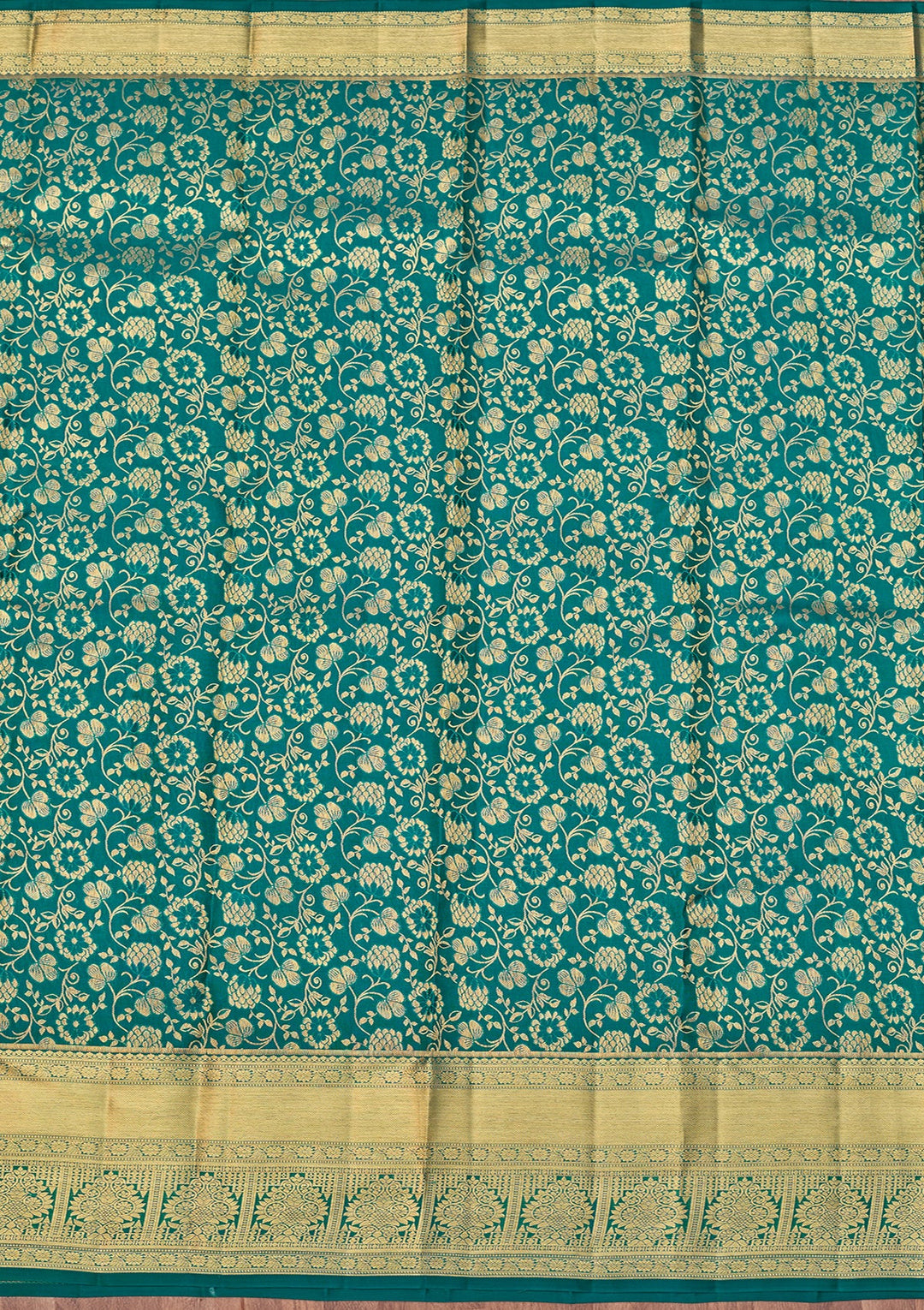 Teal Green Dharmavaram Pure Silk Saree With Matching Blouse Piece