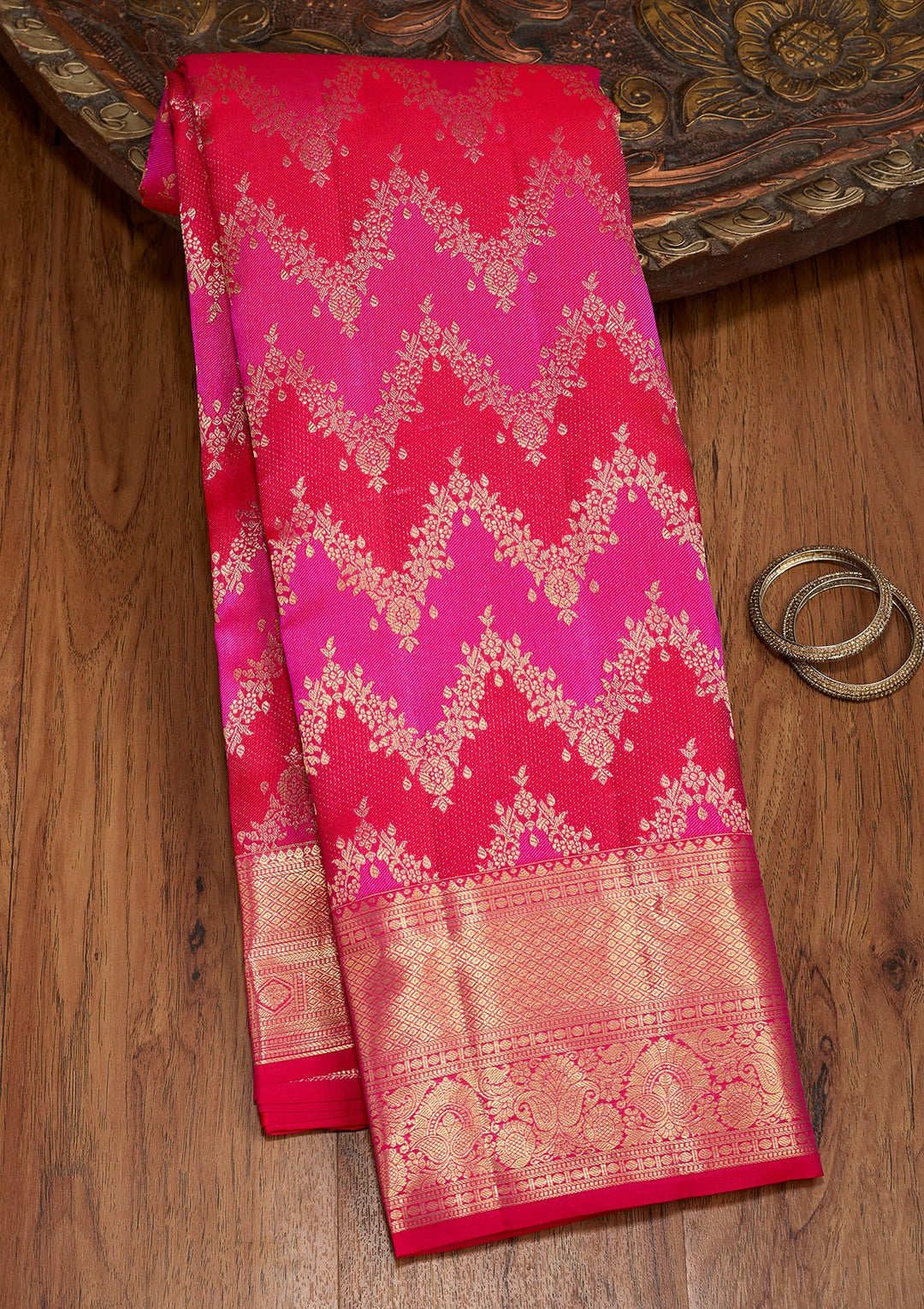 Rani Pink Dharmavaram Pure Silk Saree With Matching Blouse Piece