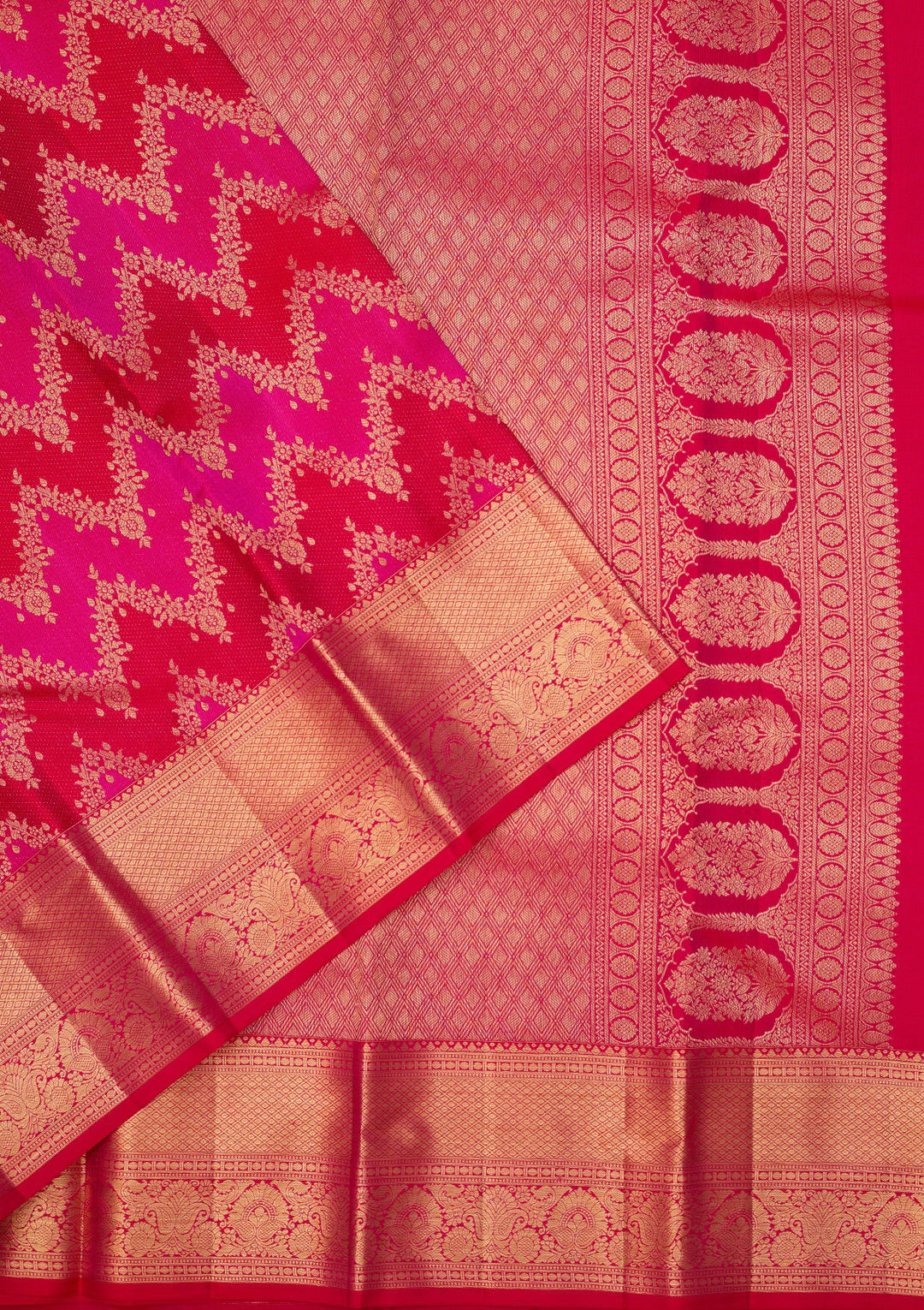 Rani Pink Dharmavaram Pure Silk Saree With Matching Blouse Piece