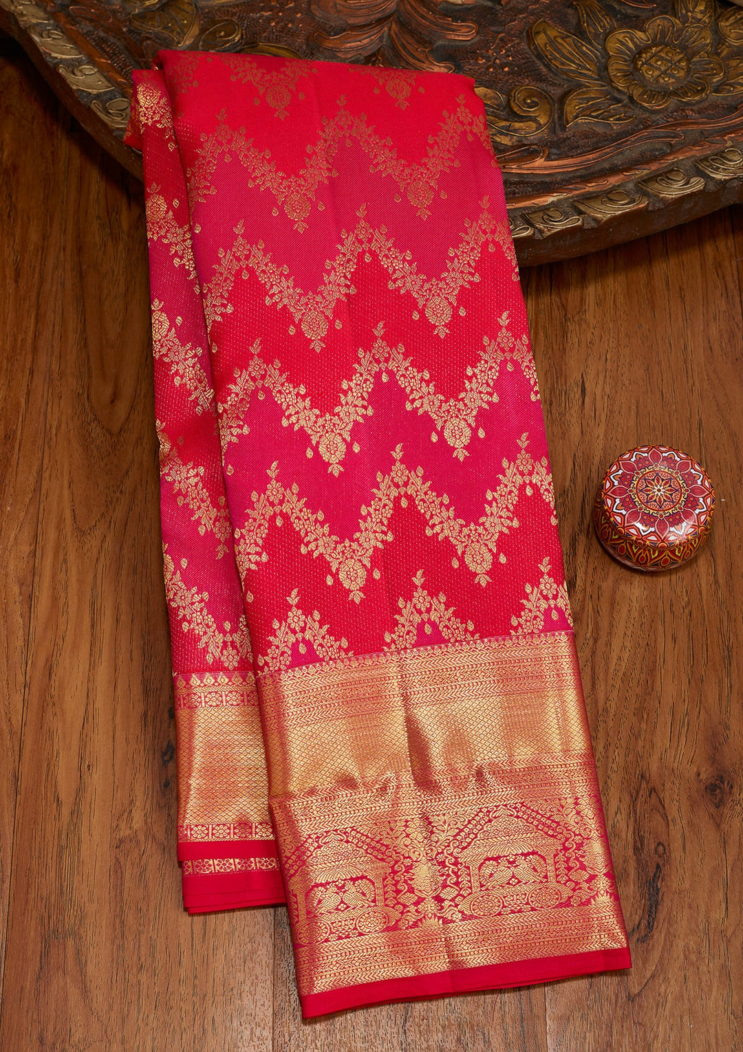 Rani Pink Dharmavaram Pure Silk Saree With Matching Blouse Piece