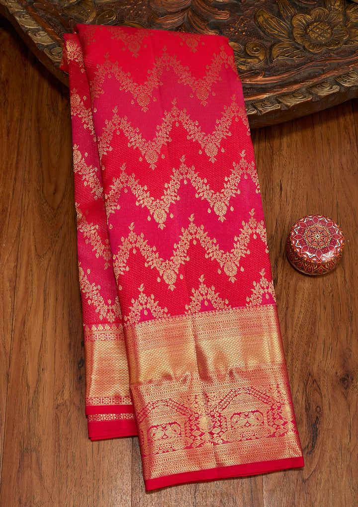 Rani Pink Dharmavaram Pure Silk Saree With Matching Blouse Piece
